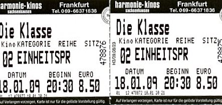 Kinoeintrittskarte: Die Klasse Kinoeintrittskarte: Die Klasse